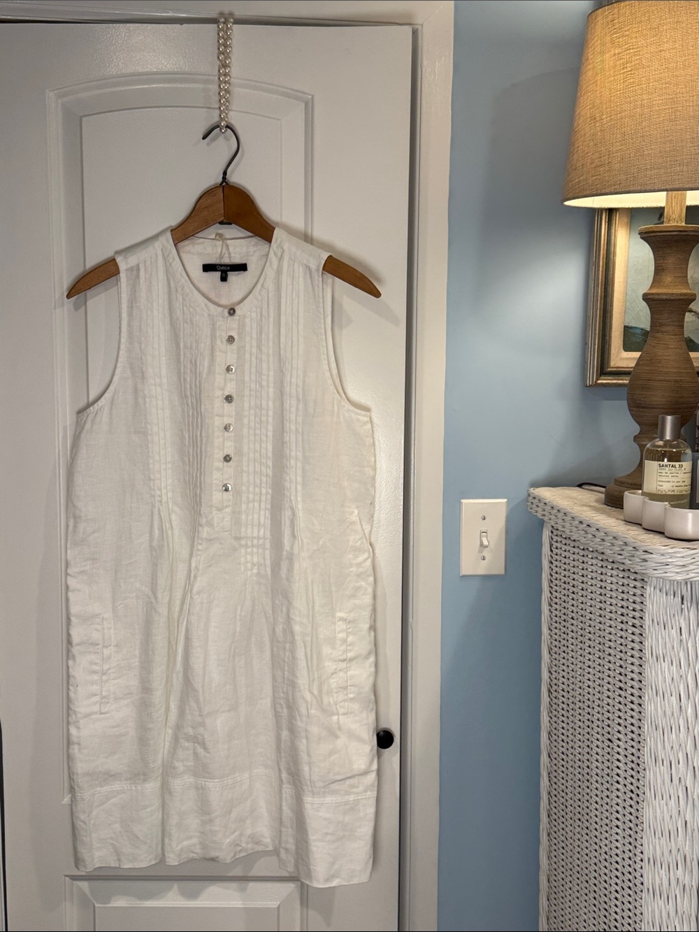 Quince White Sleeveless Linen Button-Front Dress